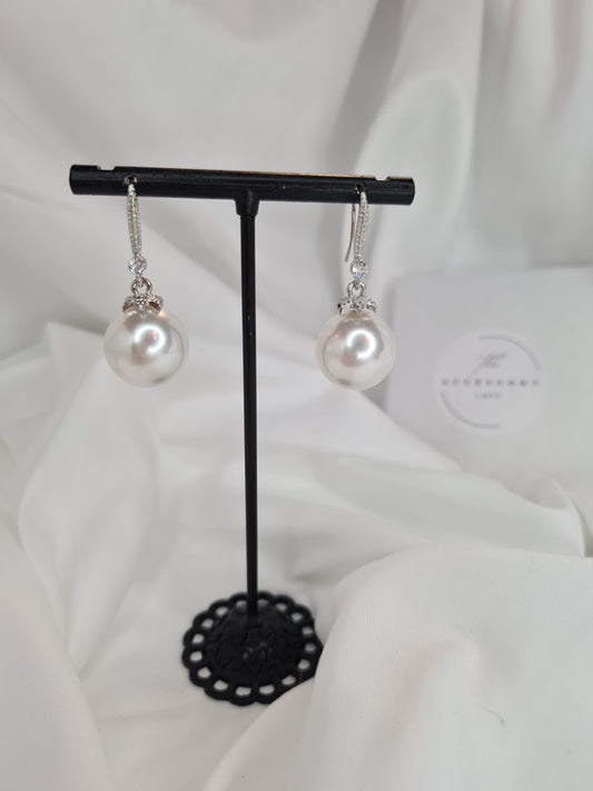 Amber Silver, Diamond & Pearl Earrings