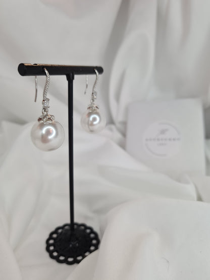 Amber Silver, Diamond & Pearl Earrings