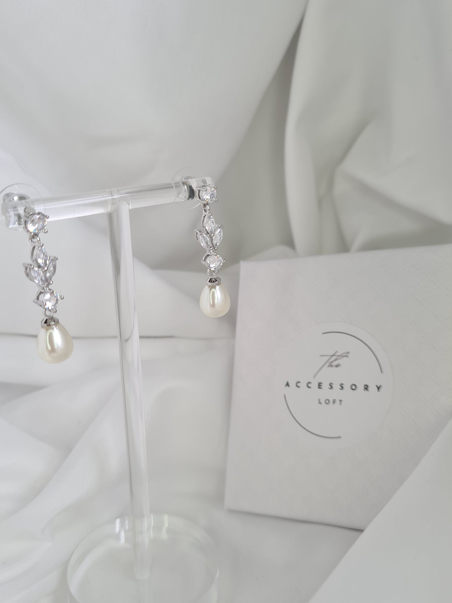 Amelia Silver diamond and pearl earrings