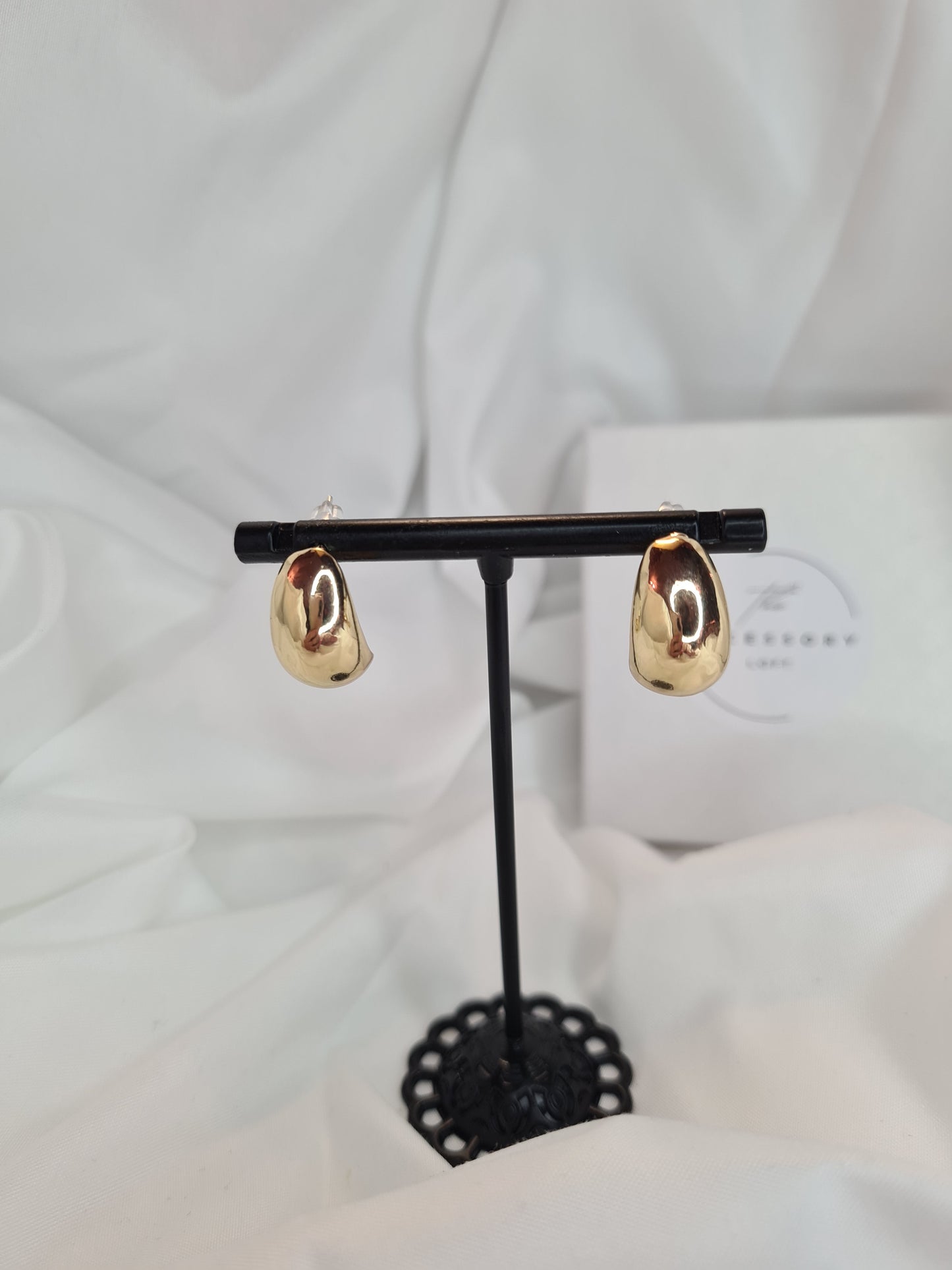 Andrea GOLD metallic tear drop dome earrings- available in gold or silver. INSTOCK