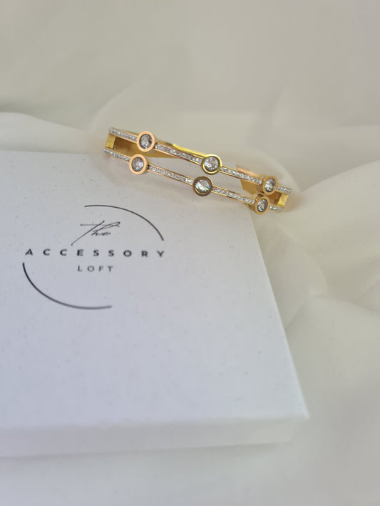 Aria Wide Gold Diamante Bangle