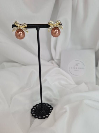 Caroline bow Earrings- bronze pearl