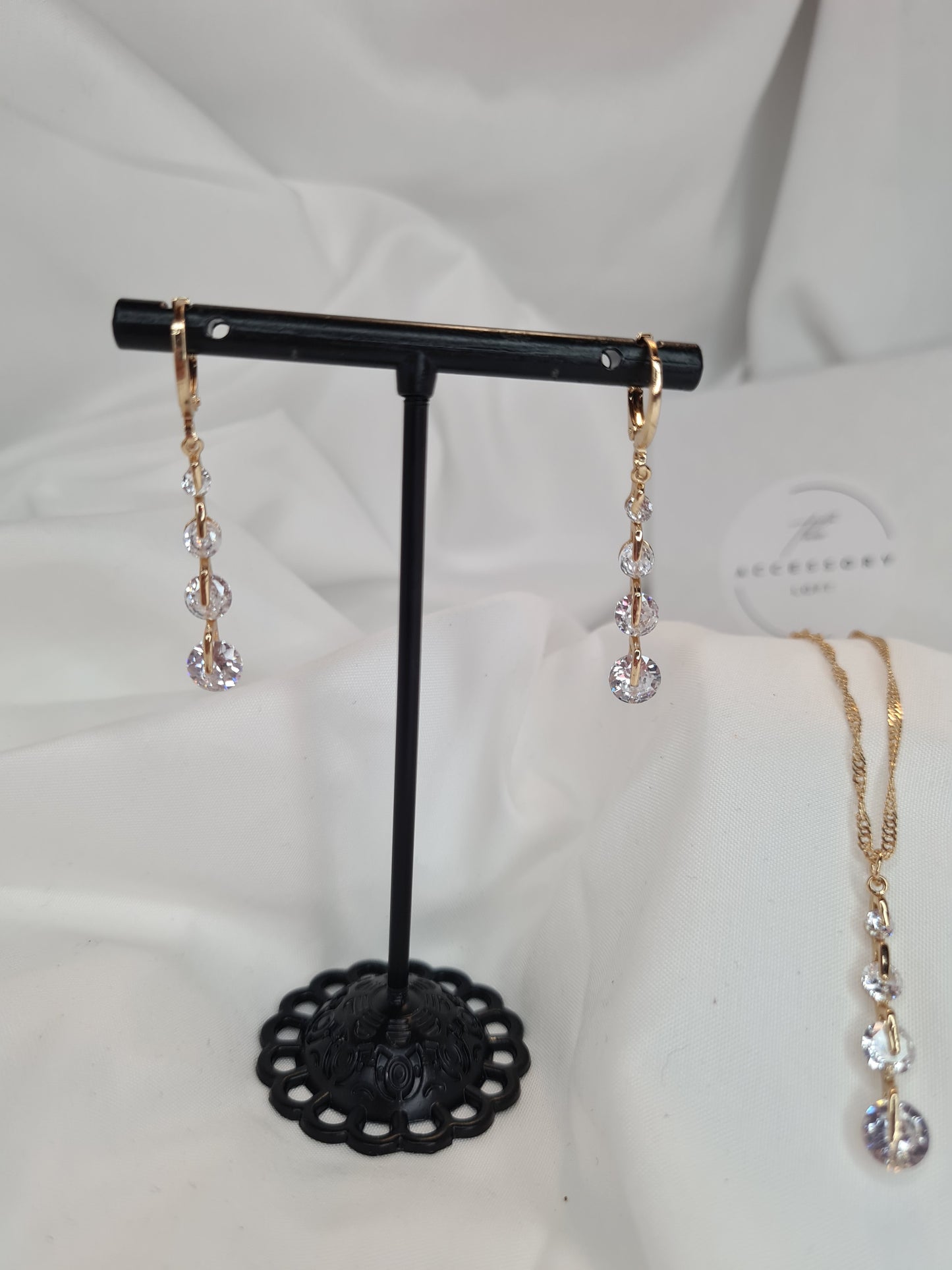 Charlotte diamond necklace and earring set- inc gift box ( available in gold or silver)