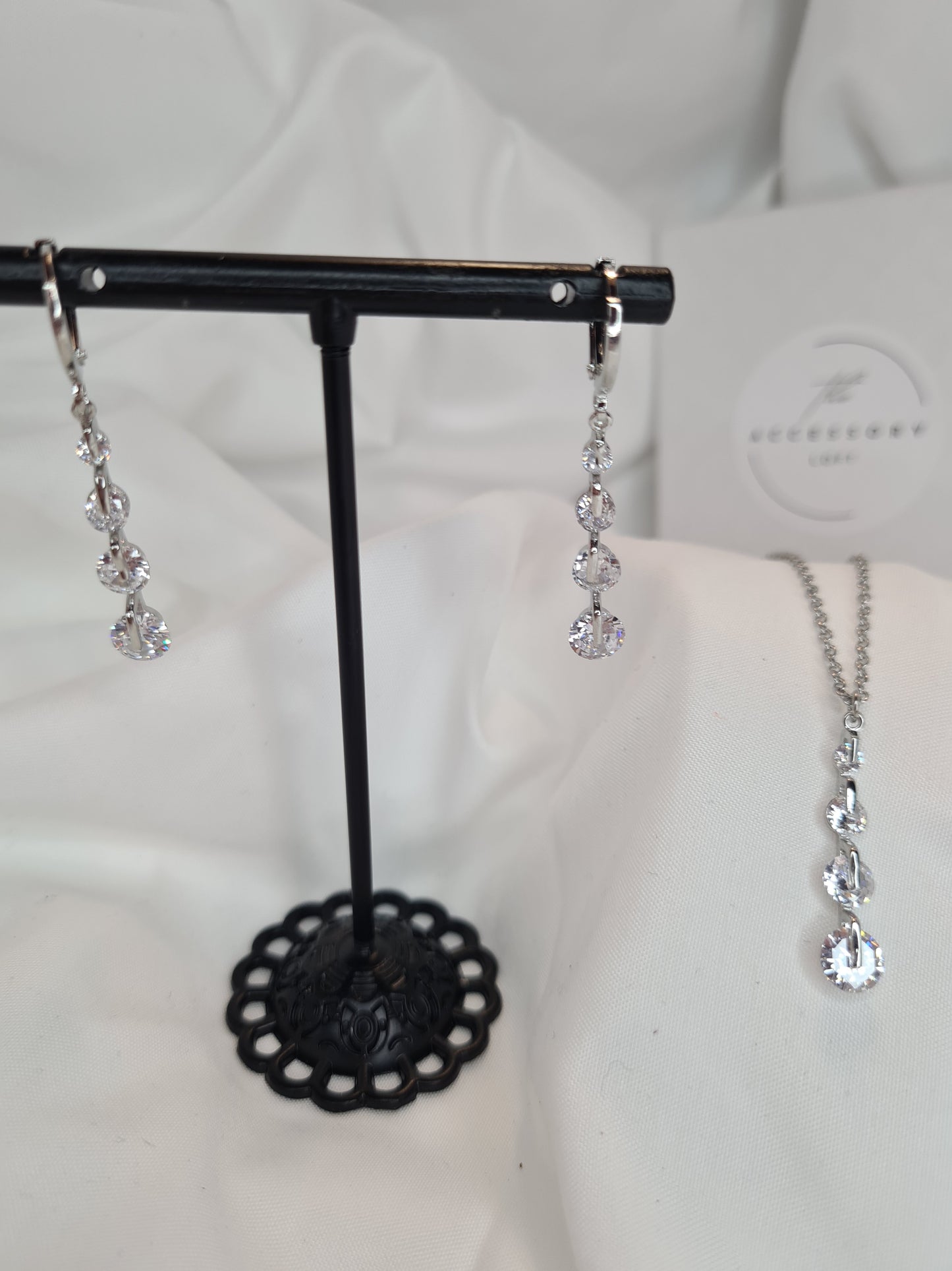 Charlotte diamond necklace and earring set- inc gift box ( available in gold or silver)