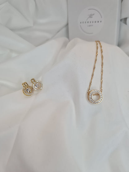 Emma diamanté detail circle necklace and earring set ( gold or silver)