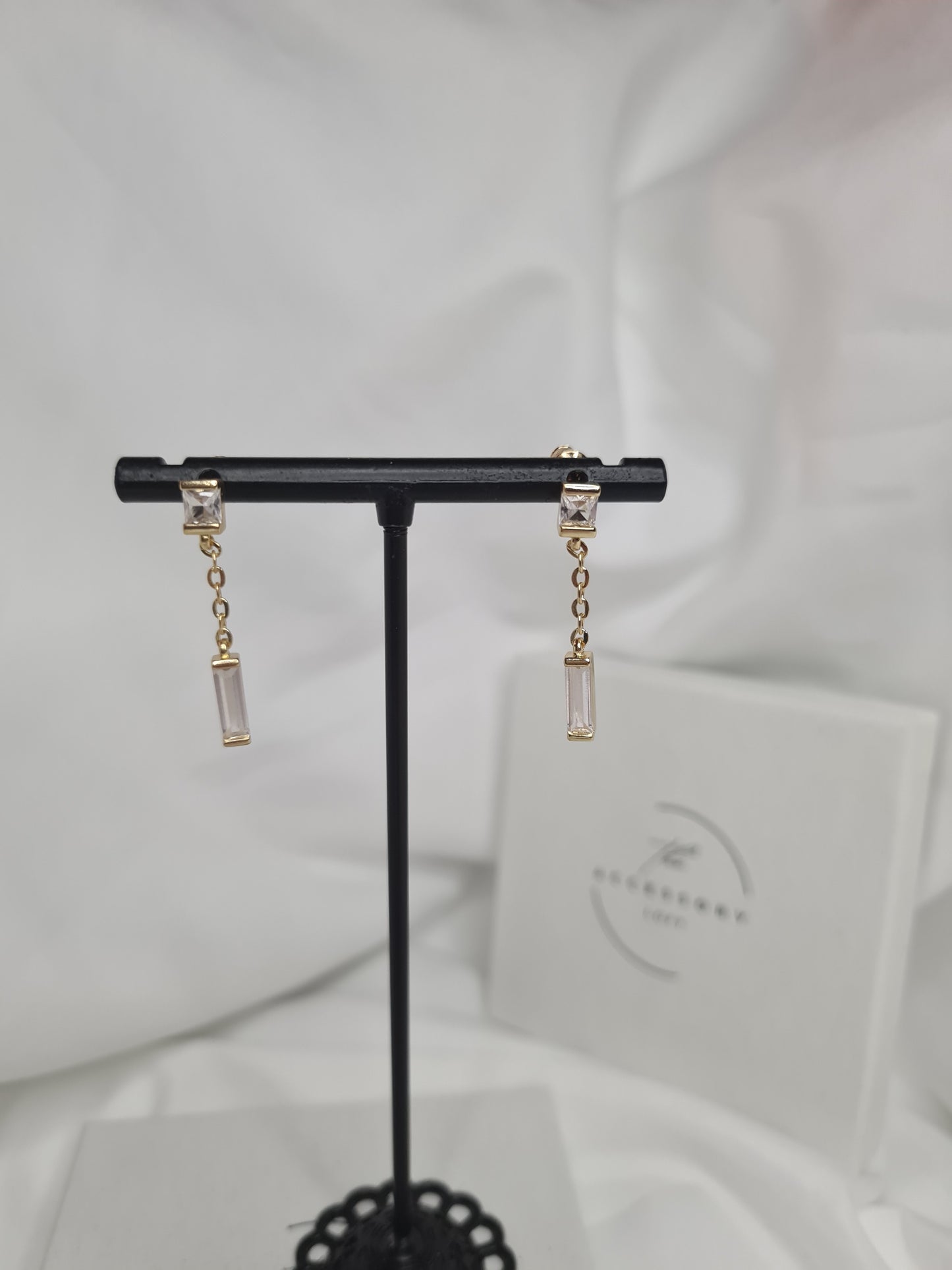 Freya Gold square zircon Drop Earrings