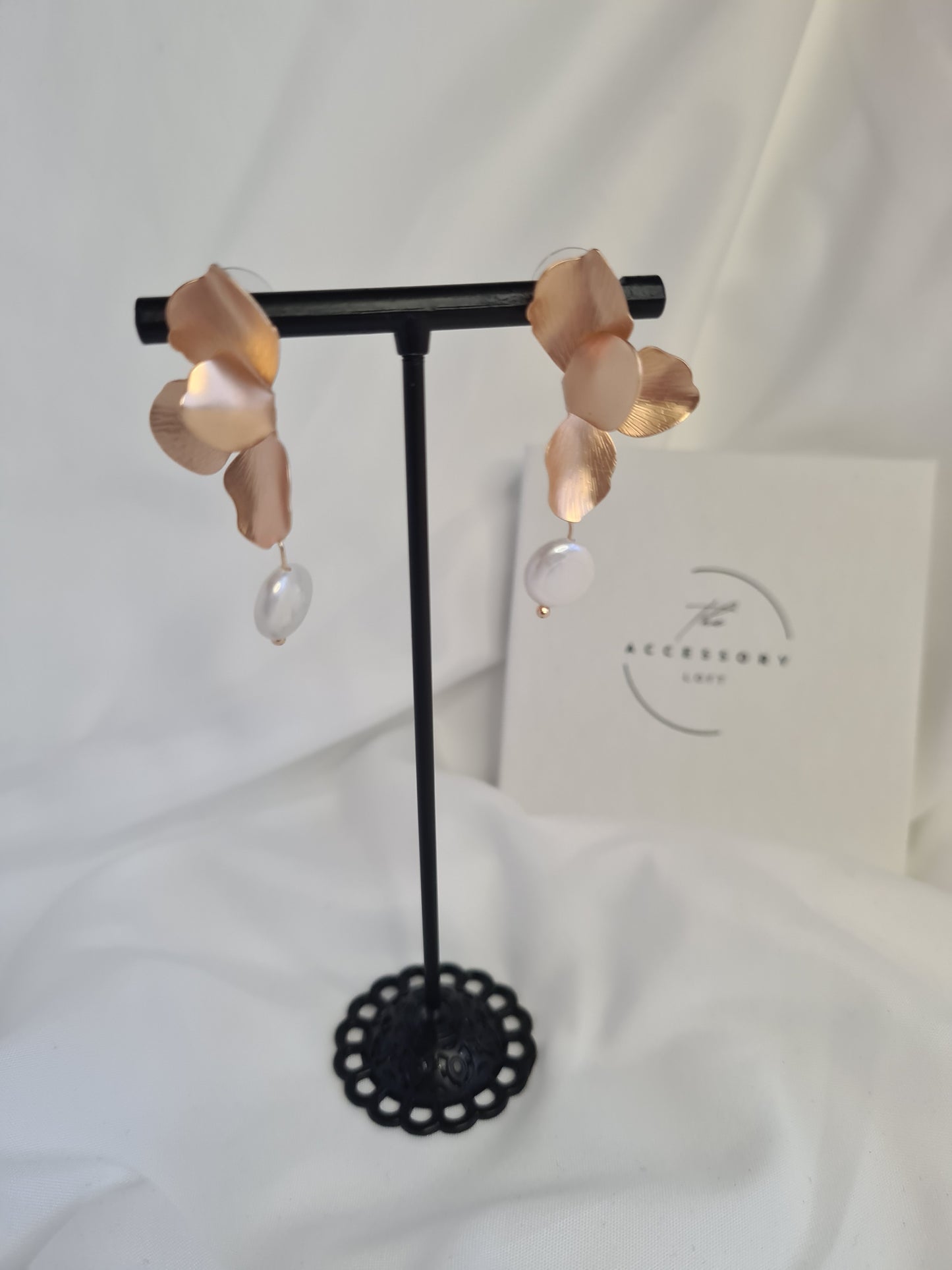 Sara Gold Petal and Pearl drop Earrings