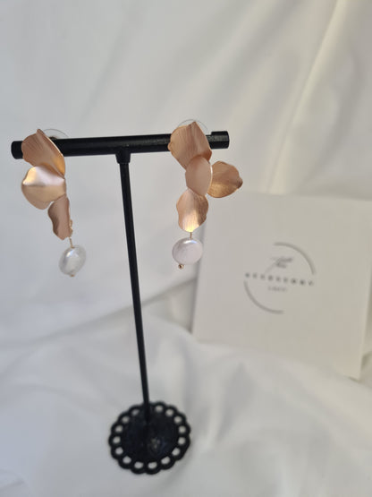 Sara Gold Petal and Pearl drop Earrings