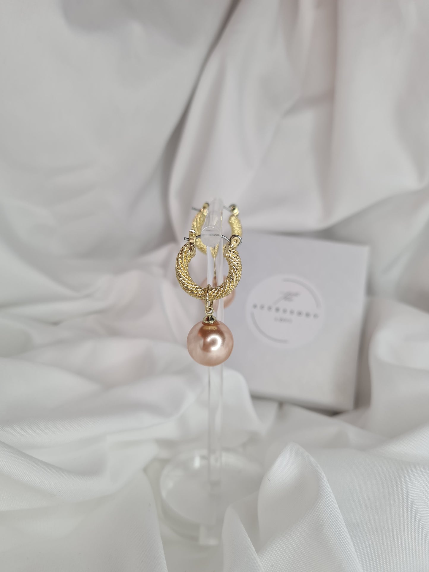 Scarlett C shape gold hoop earrings with pearl drop