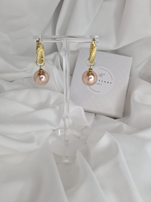 Scarlett C shape gold hoop earrings with pearl drop